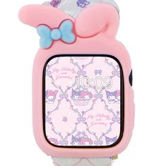 a pink hello kitty watch with a bow on it's head