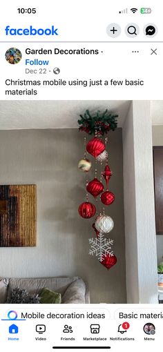 an instagram page with christmas decorations hanging from the ceiling