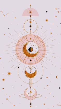 an abstract drawing with circles and stars