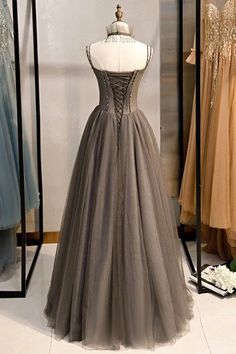 10% off now! Special Long Grey Tulle Prom Dress Corset With Beaded Neck online. SheProm offers formal, party, casual & more style dresses to fit your special occasions. Open Back Dress Formal, Formal Wedding Guests, Corset Dress Prom, Vintage Prom, Prom Dresses Vintage, فستان سهرة, Tulle Prom Dress, Dress Formal, Party Dress Long