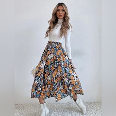 Floral Printed Ruffle Hem Midi Skirt Please Allow 7-10 Business Days To Ship. Features: Basic Style Sheer: Opaque Body: Not Lined Material Composition: 100%Polyester Care Instructions: Machine Wash Cold. Tumble Dry Low. Imported Product Measurements: S: Front Length 30.8 In, Waist 25 In M: Front Length 31.2 In, Waist 26.5 In L: Front Length 31.8 In, Waist 28.9 In Xl: Front Length 32.4 In, Waist 31.2 In Printed Ruffle Hem Midi Skirt Elegant Church Outfits, Casual Weekend Style, Casual Weekend Outfit, Floral Print Midi Skirt, Ruffle Maxi Skirt, Effortlessly Chic Outfits, Long Bodycon Dress, Printed Midi Skirt, Floral Midi Skirt