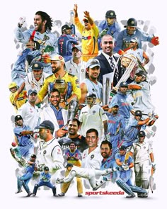 a collage of cricket players and their names on the image is made up of many different images