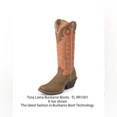 Used Good Condition Style: Tl- Rr1001 Sorrel Bridle Buckaroo Bootsize:9.5 D 13foot: Sorrel Bridle Leather With Saddle Vamptop: Rust Baron Calf With Sorrel Bridle Collar Trim. Pullholes.Toe: K Wide Squareheel: Unit Spur Restheight: 16"Insole: Orthoticmidsole: Comfortoutsole: Rubber With Double Row Welt Stitching Buckaroo Boots, Tony Lama, Orange Brown, Saddle, The Row, Shoes Mens, Rust, Men's Shoes, Shoe Boots