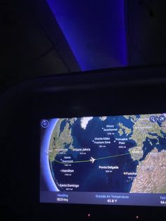 an airplane screen showing the route to europe