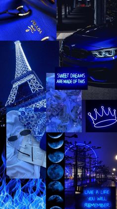 the collage shows different types of neon lights and designs in blue, green, black and white