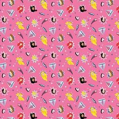 a pink background with princesses and stars