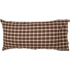 a brown and white plaid pillow on a white background