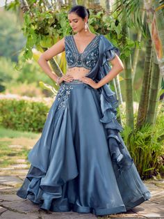 Teal Blue Crop Top Lehenga Choli In Fancy Silk Blue Crop Top Lehenga, Blue Bridal Lehenga, Umbrella Lehenga, Skirt Lehenga, Maroon Crop Top, Crop Top Lehenga, Embroidered Crop Tops