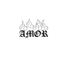 the word armor written in black ink on a white background with flames coming out of it