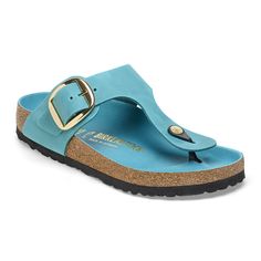 Meet the brand new Gizeh Big Buckle. This classic thong sandal gets a fresh update with an elegant amplified buckle. This feminine style that's comfortable and easy to wear. The lining of the footbed is covered with soft smooth leather and matches the shoe in color. The upper is made from extra thick smooth leather and features an open-selvage finish. Anatomically shaped cork-latex footbed; semi-exquisite Smooth leather colors may vary Footbed lining: smooth leather Sole: EVA Details: thong with Two Strap Sandals, Leather Colors, Boys Sandals, Platform Clogs, Men Suede, Suede Fashion, Calf Muscles, Fancy Shoes, Girls Sandals