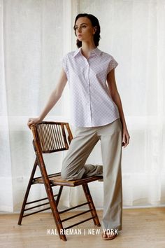 Our Stove Pipe pant makes the perfect addition to your summer outfit or smart casual workout this season. Pair these business casual pants with heels or sneakers and our lavender checkered blouse for that perfect work day outfit! Try this business casual outfit today. Double Collar Shirt, Work Outfit Ideas For Women, Summer Business Casual Outfits, Business Casual Pants, Checkered Blouse