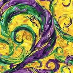 an abstract painting with swirls and colors on yellow background, created using acrylic paint