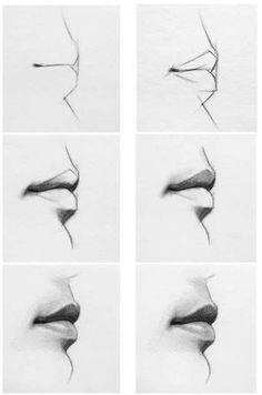 four different images of the same person's nose and mouth, with one being drawn in