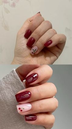 Short Black Cherry Nails, Cherry Pie Nails, Cherry Mocha Nails Design, Nails With Cherry Design, Cherry Nails Almond, Cherry Design Nails, Cherry Red Nail Designs, Nail Inspo Cherry, Cherry Nails Designs