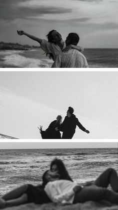 black and white photos of people on the beach