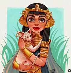 an egyptian woman holding a cat in her arms