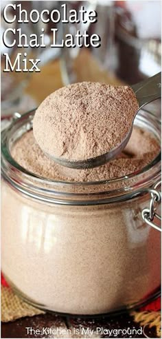 chocolate chai latte mix in a glass jar