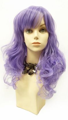 "A fun and flirty wig with thick straight bangs and a skin center part. Made with synthetic fibers that will retain its style even after washing. Color: Light Purple Style: 17 inches Long, Wavy with a center part and bangs Circumference: 21\" with adjustable cap (max 22\"). Materials: Synthetic Wig Fiber Bangs and length can be cut and adjusted upon request. All sales are final. Please read all store policies before purchasing." Bangs Anime, Skin Center, Light Purple Color, Purple Wig, Straight Bangs, Anime Cosplay Costumes, Wig With Bangs, Costume Wigs, Beauty Hair