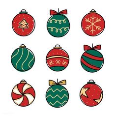 nine christmas ornaments with different designs on them