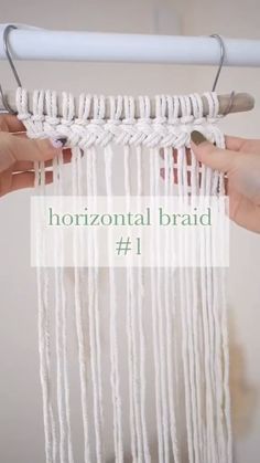 two hands are working on a weaving project with text overlay that reads horizontal braid 1