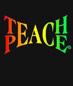 the word peace painted in rainbow colors on a black background