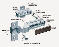 an image of the parts of a door hinge for wood screws and wooden screws