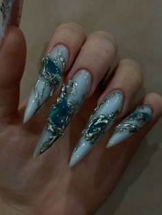 Pointy Acrylic Nails, Vampire Nails, Horror Nails, Hippie Nails, Swarovski Nails, Nails Design With Rhinestones, Crazy Nails, Long Acrylic Nails Coffin, Unique Acrylic Nails