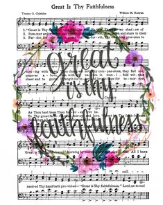 sheet music with the words grace is thy, and an image of flowers on it