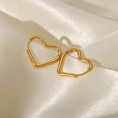 Heart Hoops - Women's Earrings - Someone & HerOwn Sleeper Earrings, Gold Water, Korean Jewelry, Heart Hoop Earrings, Blue Jewelry, Stainless Steel Earrings, Birthday Gifts For Her, Classic Elegance, Heart Earrings