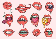 various lips and mouths with different types of mouth shapes, including one for the tongue