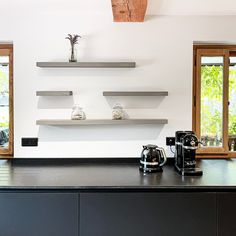 the kitchen counter is clean and ready to be used as an appliance for cooking