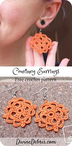 the earrings are made out of crochet yarn and have an intricate flower design