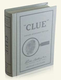 an old book with a fingerprint on the front and back cover that reads clue