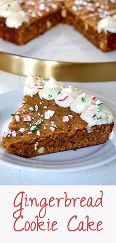 gingerbread cookie cake with white frosting and sprinkles on a plate