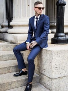 Blue Suit Black Shoes, Blue Suit Style, Blue Mens Suit, Suits Outfits, A Man In A Suit, Man In A Suit, Mens Fashion Smart