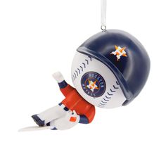 a baseball ornament hanging from a string