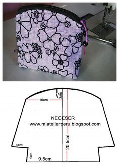 an image of a purse with measurements for the linings and side zipper on it