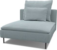 a blue and white checkered chaise lounge chair with two pillows on the back