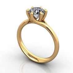 a yellow gold engagement ring with an oval cut diamond in the center, on a white background