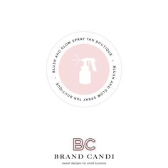 the brand logo is shown in pink and white, with an image of a spray bottle