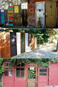 several different types of doors and windows are shown in this collage with the same color