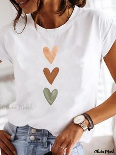 Olivia Mark - Easy-To-Wear Graphic Print Short Sleeve Shirt Band Shirt Design, 8 Ball Shirt, Girl Shirt Design, Graphic Design Shirt, Retro Shirt Design, T Shirt Trends, Tops For Ladies, 90s Trends, Summer Outfits 2022