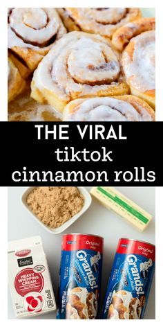 cinnamon rolls are shown with the words, the virtual tiktok cinnamon rolls