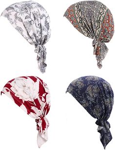 Women's Comfort Head Scarf Headwear Chemo Beanie Scarves Coverings (4Pcs mix1) at Amazon Women’s Clothing store Scarf Turban, Beanie Scarf, Head Scarf Styles, Ruffle Fabric, Hat Beanie