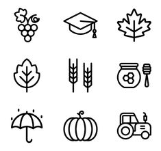 black and white icons with autumn symbols