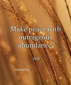 the words make peace with outraggeous abundance are shown in front of a blurry background