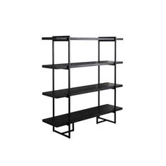 a black shelf with three shelves on each side