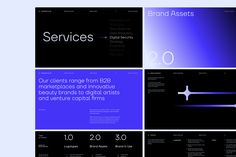 four different types of business powerpoint presentation templates with blue and black color scheme