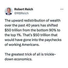 a tweet with an image of robert reich on the front and back of it