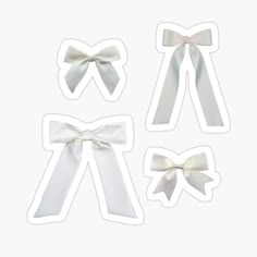 four white bows stickers are shown in three different shapes and sizes, one with a bow at the top